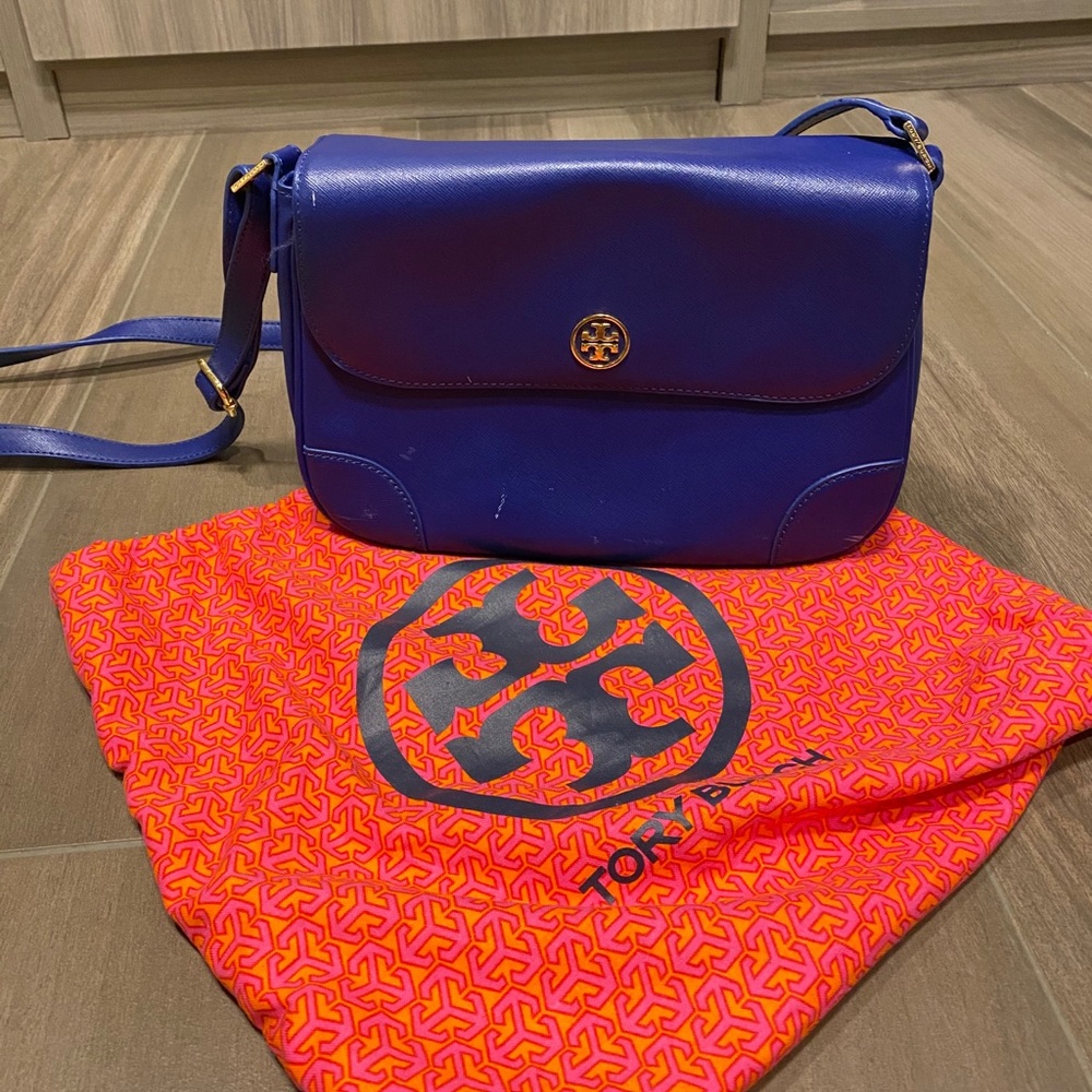 Tory Burch royal blue leather shoulder bag